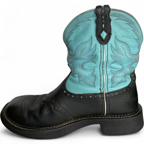 Justin Leather Turquoise Black Roper Western Cowgirl Cowboy Boots Women's 8.5 B - Picture 5 of 13
